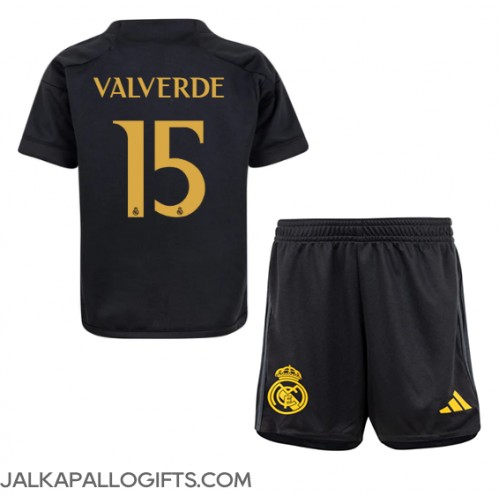 Real Madrid Federico Valverde #15 Kolmas Peliasu Lasten 2023-24 Lyhythihainen (+ Lyhyet housut)